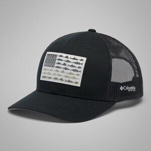 Columbia Men's PFG Fish Flag Signature 110 Snap Back Hat, Black - New